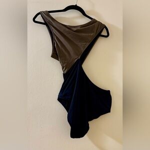 Two-Tone One-Piece Swimsuit in Olive and Black